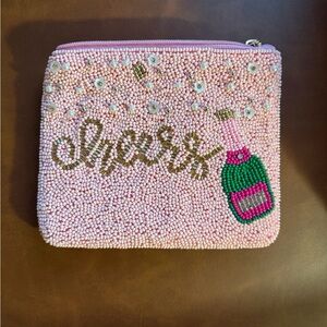 Pink Beaded Clutch with Champagne Design
